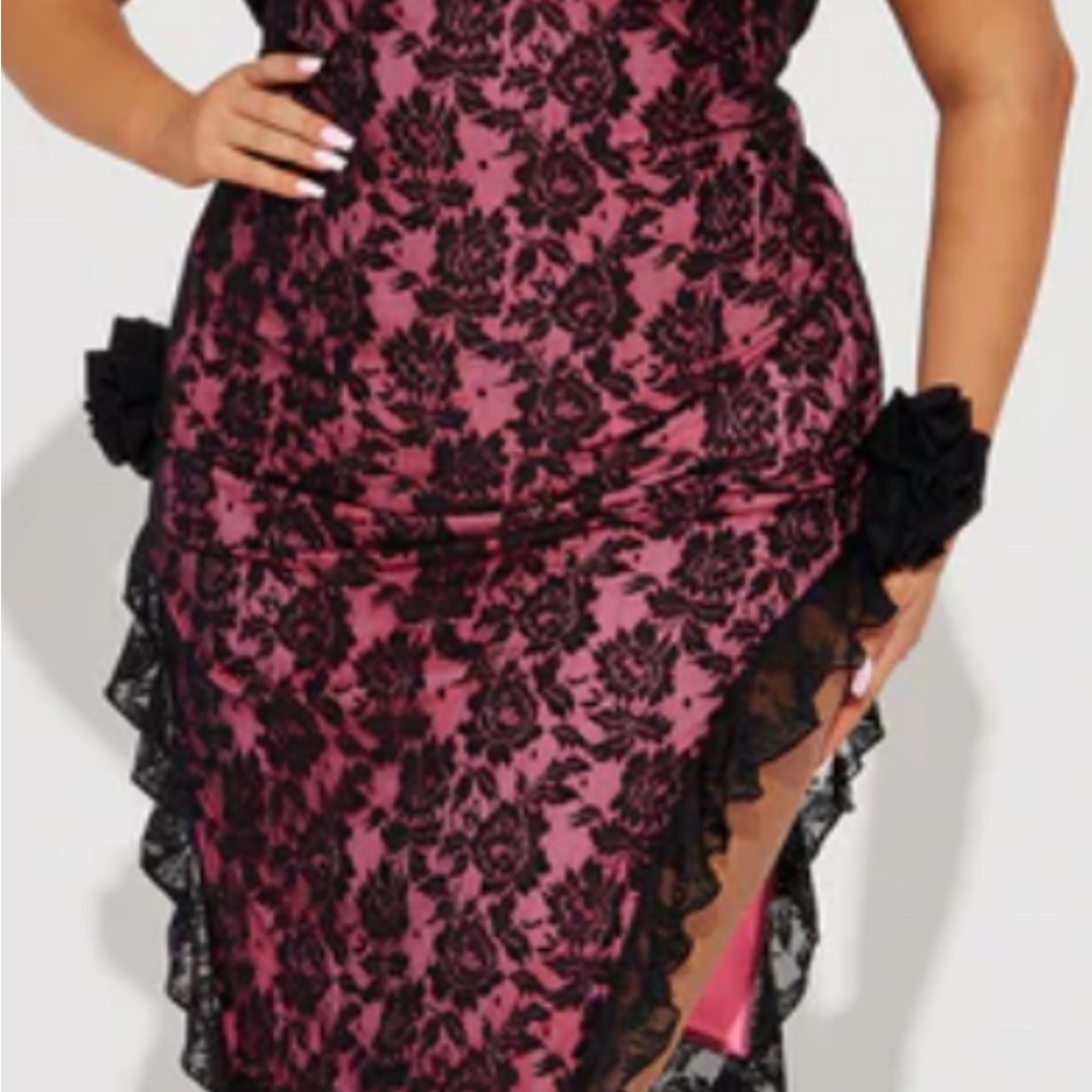 Fashion Nova Pink and Black Asymmetrical Bodycon Dress